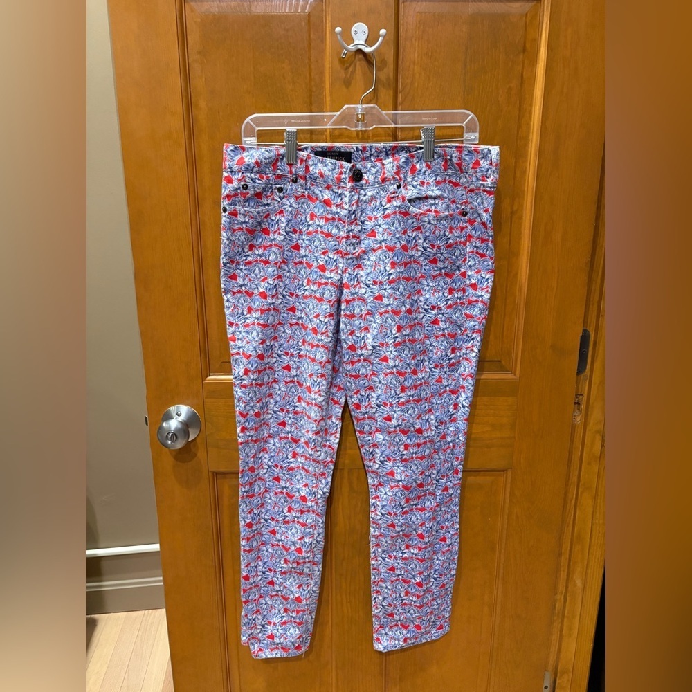 J.Crew Women’s Toothpick Ankle Jeans Matilda Tulip Print Size 31 Red & Blue